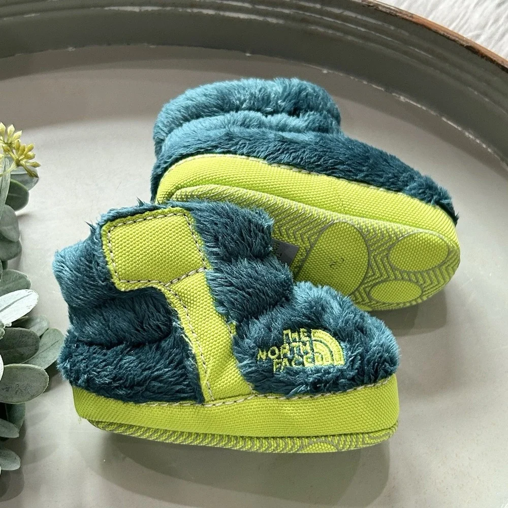 North Face Infant Green Fleece Booties Crib Shoes Size 2